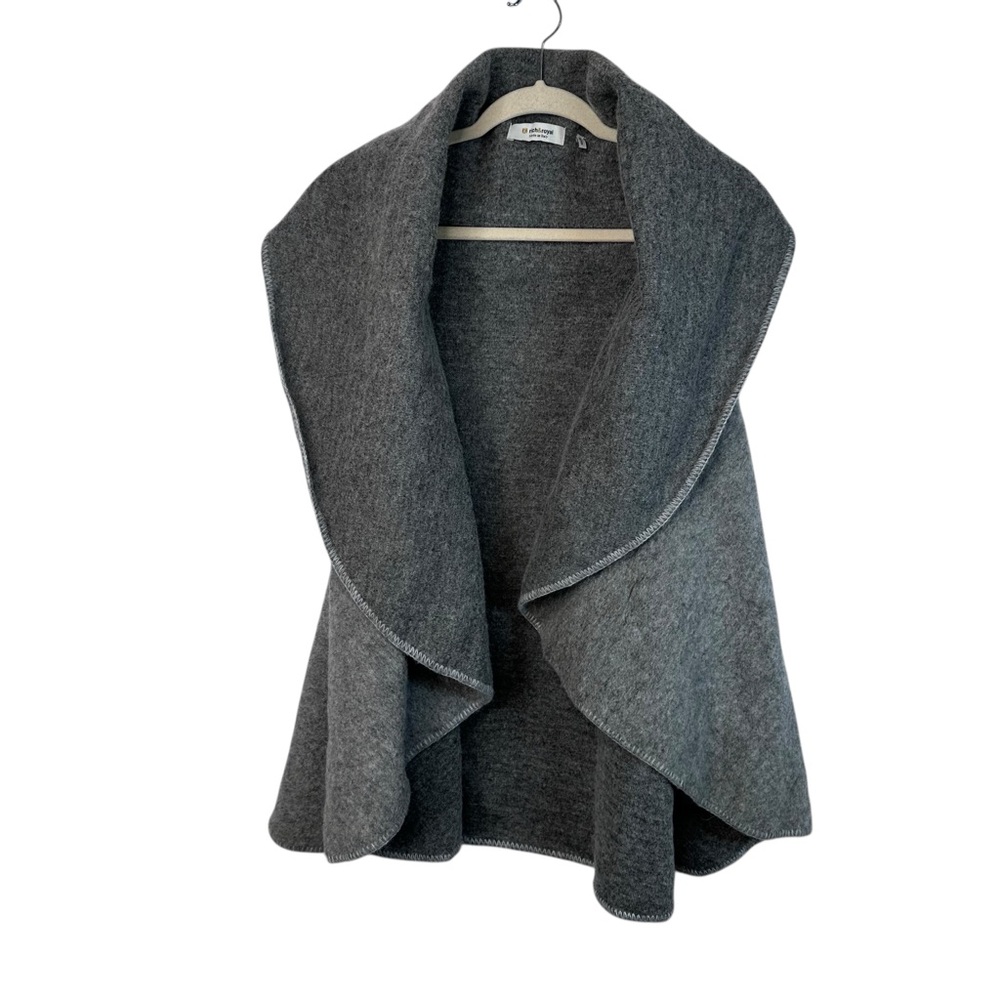 Rich & Royal Wool Vest Grey Open Front Sleeveless Layering Minimalist Style O/S